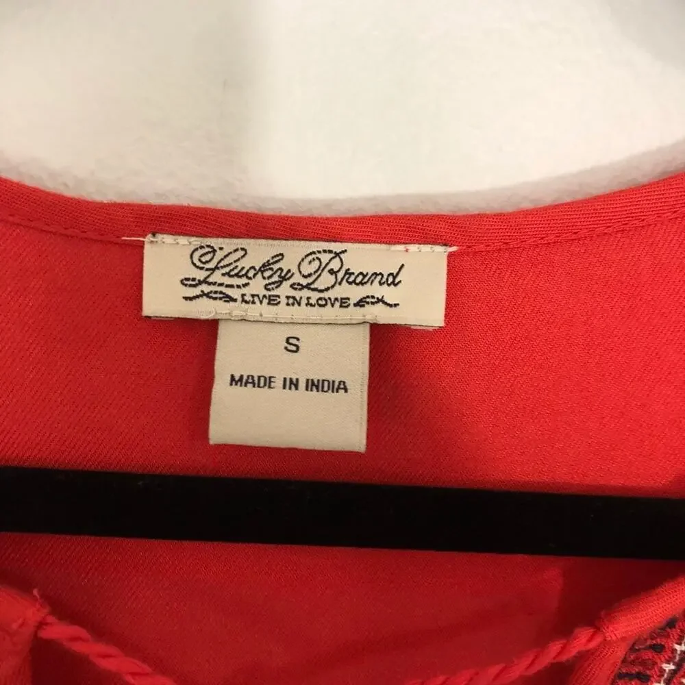 Lucky Brand Embroidered Bib Tunic Boho Small